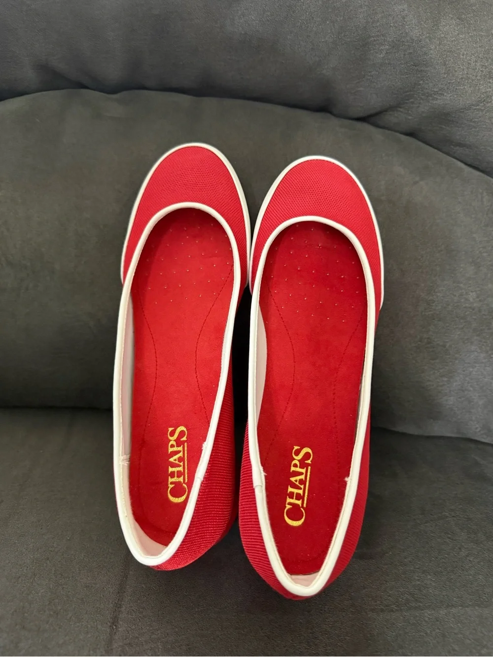Chaps Red Ballet Flats with White Trim